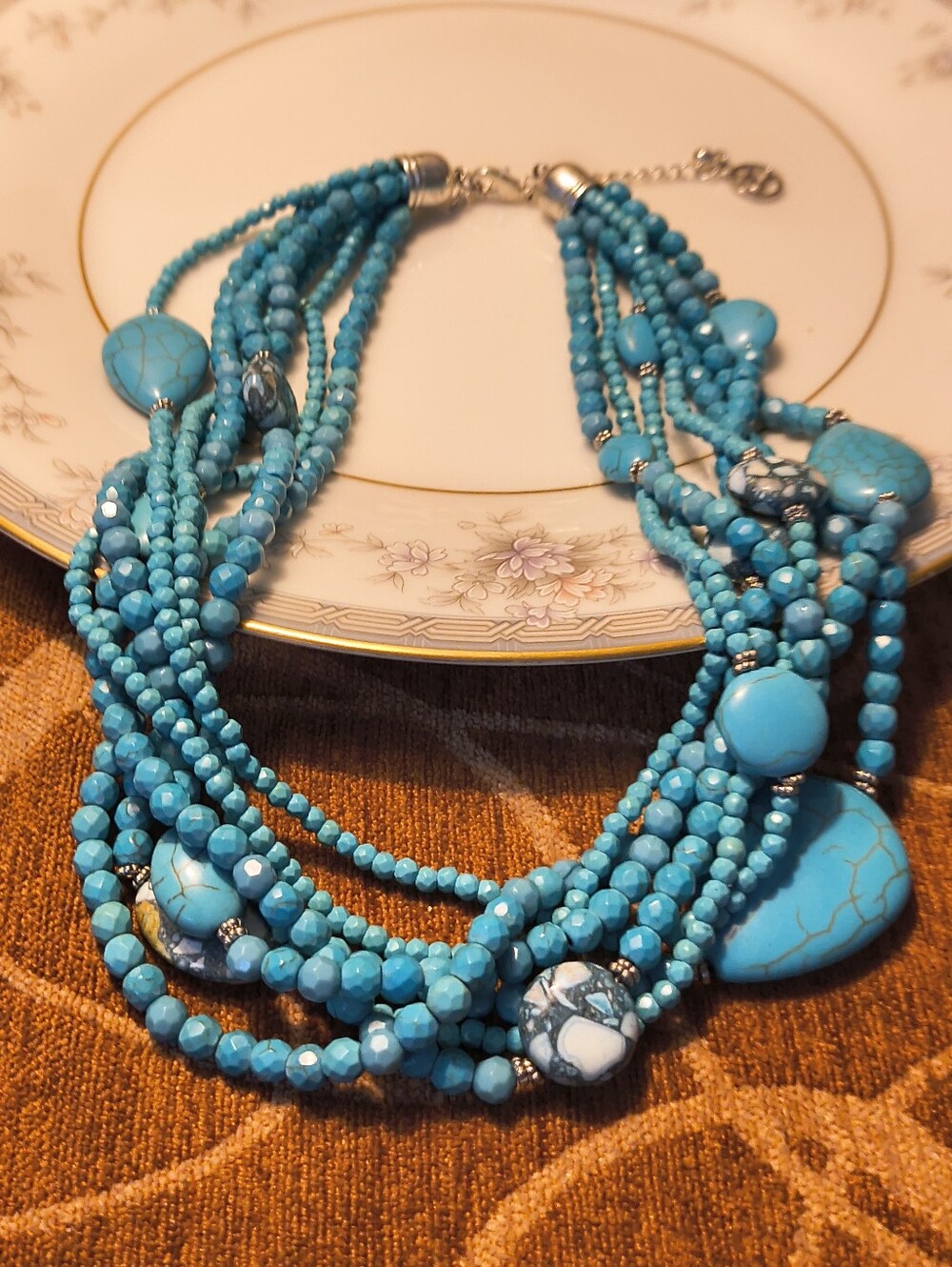 NOS Erica Lyons Silver Tone Chunky Turquoise Bead Layered Southwestern Necklace